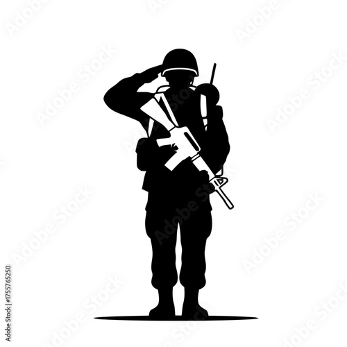 Silhouette soldier saluting with rifle