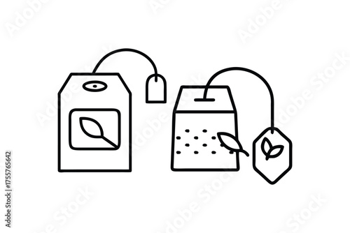 Simple black and white illustration of tea bags a delicate silhouette