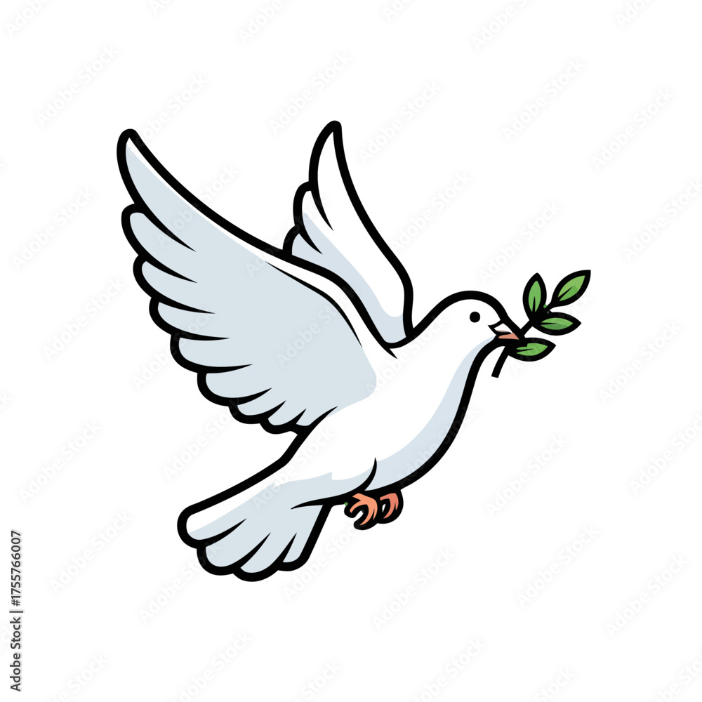 Obraz premium Dove peace flying with green olive branch in its beak, symbolizing hope and tranquility