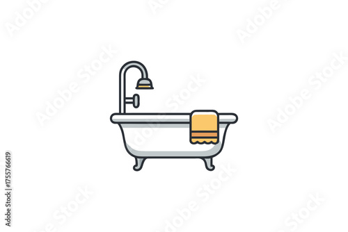 Simple bathroom illustration featuring a clawfoot tub and shower silhouette
