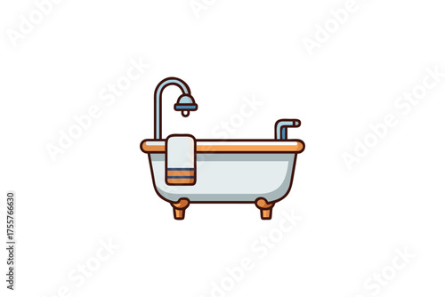 Simple illustration of a classic clawfoot bathtub with shower silhouette
