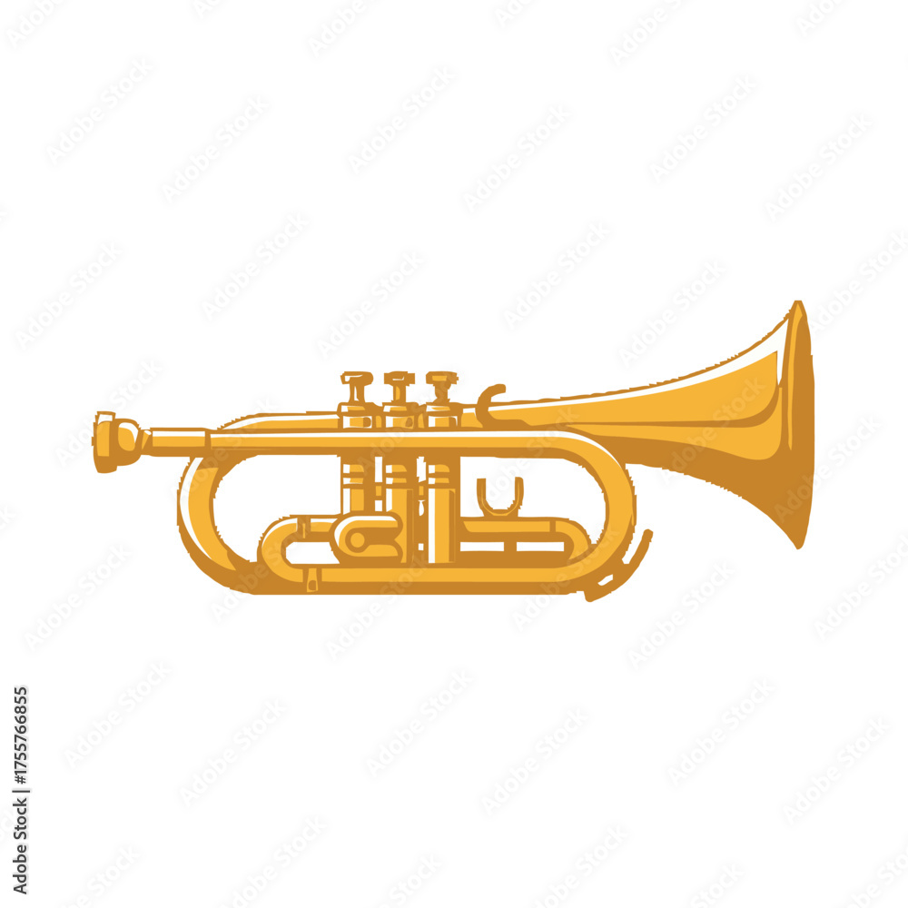 Fototapeta premium Golden trumpet musical instrument, , brass instrument with valves, used in orchestras, bands, and jazz music