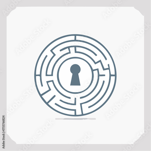 A circular maze with a keyhole at its center, symbolizing a quest for solutions