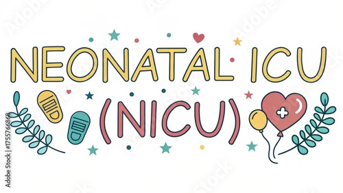 Neonatal ICU (NICU) flat design concept with lettering