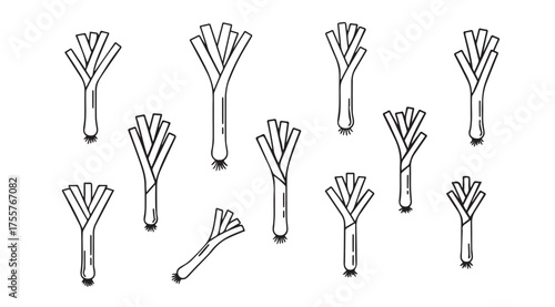 Hand drawn leeks arrangement organic vegetable food ingredient fresh produce design element vector
