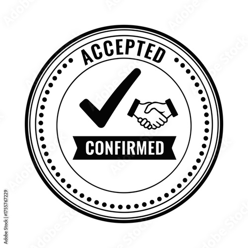 Accepted Badge Featuring Handshake, Checkmark, and Confirmed Banner