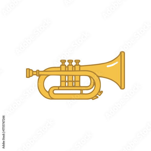Golden brass trumpet with three valves