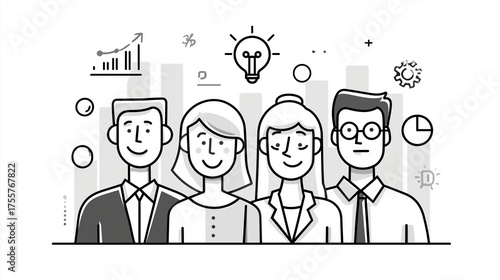 Line drawing of business team having success 