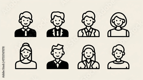 Simple line art illustration of business team icons 