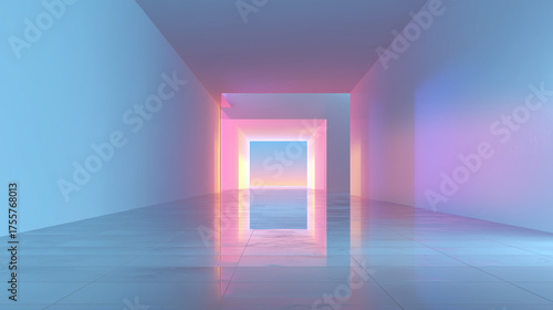 3D futuristic room with soft glowing gradient walls