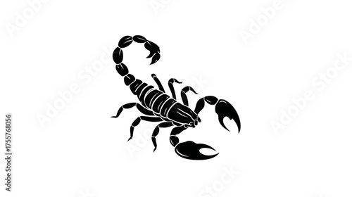 A black silhouette of a scorpion with its tail raised and claws extended