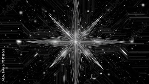 Abstract geometric star graphic against circuitry background