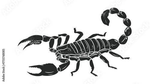 A black, stylized scorpion with its tail curled upward