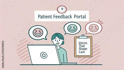 Patient with laptop sharing feedback on the healthcare portal