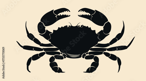 Black crab silhouette on a pale yellow background, arms raised defensively
