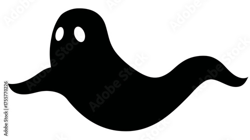 Simple black ghost with two white eyes floating on white