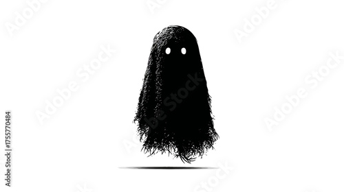 Minimalist black ghost with two glowing white eyes, floating