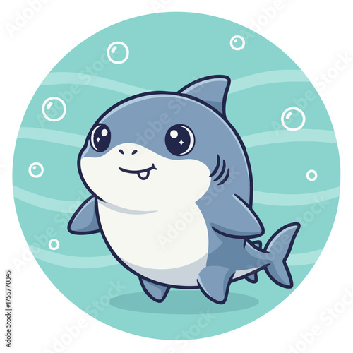A chubby cute shark swimming under water cartoon illustration