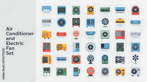 air conditioner and electric fan icons for digital and print use