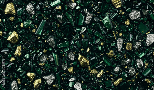 Close-up of raw emerald gold and silver ore a mineral-rich texture for geology and mining concepts