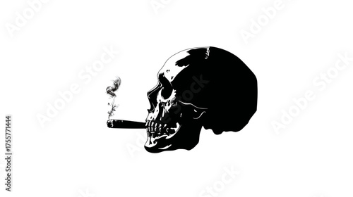 Black and white illustration of a skull with a cigar and smoke