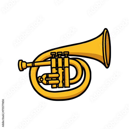 Cartoon golden trumpet with valves and bell