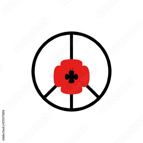 Peace symbol with red poppy in the center