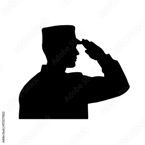 Silhouette soldier in uniform saluting, , conveying respect and allegiance to the nation