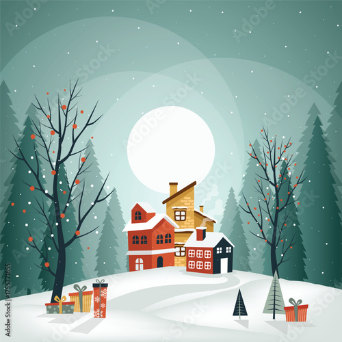 Christmas atmosphere in the countryside, cute Christmas background