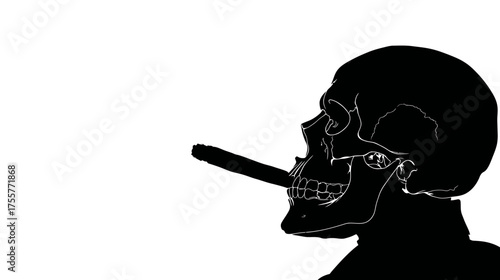 Silhouette of a skull with a cigar in its mouth, set against a white background