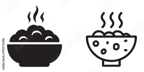 Minimalist hot food bowl icons set simple cuisine symbols