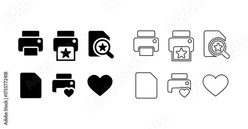 Collection of vector icons for printing files favorites and search scalable graphics for design