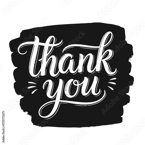 Handwritten thank you text in stylish calligraphy font, rendered in against textured black brush stroke, conveying gratitude and appreciation