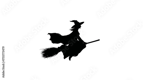 Black silhouette of a witch flying on a broomstick against a white background (2)