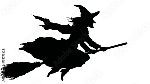 Silhouette of a witch flying on a broomstick (2)