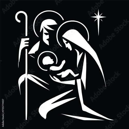 Stylized Nativity Scene with Holy Family and Star