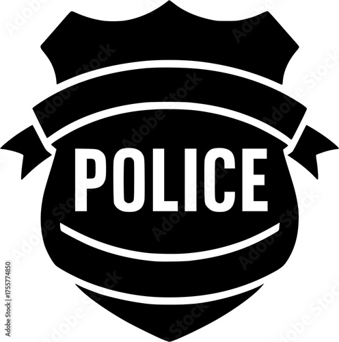 Winged police badge emblem with star symbol in bold black silhouette representing law enforcement, security, and authority
