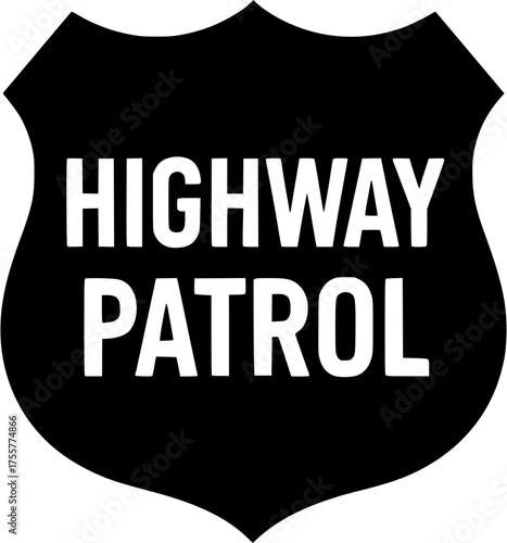 Bold Highway Patrol shield badge with star symbols in a strong black silhouette representing road safety, law enforcement, and official protection