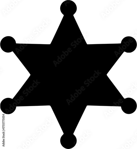 Black Sheriff's Star Badge Silhouette, Simple Retro Law Enforcement Emblem, Vintage Police Star Icon, Sheriff's Badge Vector Design
