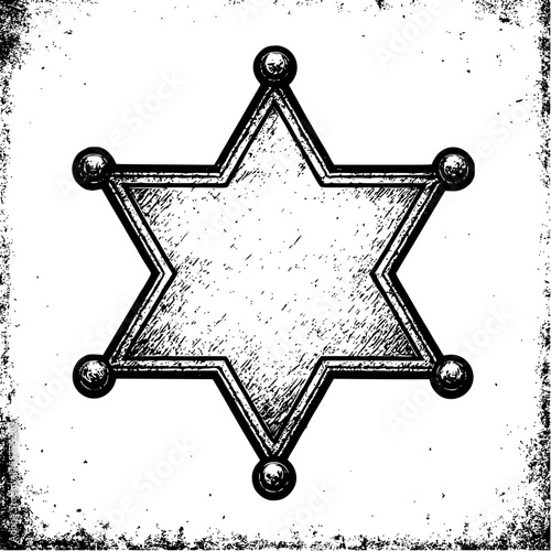 Vintage Western Sheriff's Star Badge Outline Design, Old Wild West Sheriff Badge Drawing, Sheriff Star Icon for Law Enforcement Graphics, Retro Law Badge Illustration