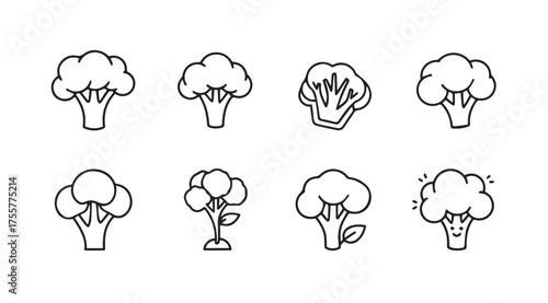 Set of hand drawn broccoli florets in sketchy style for healthy food designs vector