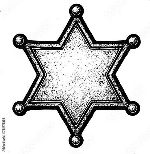 Vintage Western Sheriff's Star Badge Outline Design, Old Wild West Sheriff Badge Drawing, Sheriff Star Icon for Law Enforcement Graphics, Retro Law Badge Illustration
