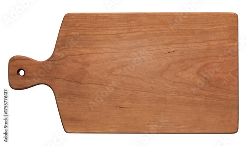 Old wooden cutting board. Handmade cherry wood cutting board with knife marks. wooden cutting board