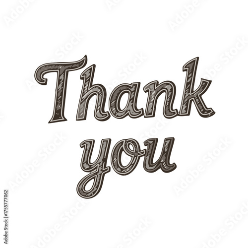 The words thank you written in stylish, handdrawn script font with textured effect