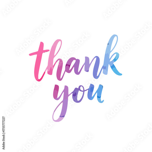 The words thank you written in beautiful watercolor calligraphy style with pink and blue hues