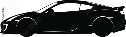 Silhouette of a modern sports car isolated on white background, showcasing its sleek design and aerodynamic features in a minimalist style
