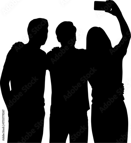 Friends Taking Selfies Silhouette Vector Illustration