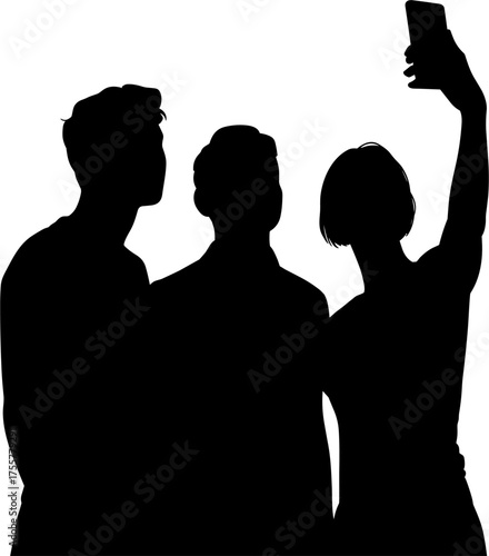 Friends Taking Selfies Silhouette Vector Illustration