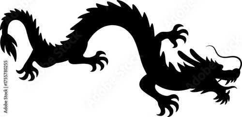 Dragon Silhouette Vector Illustration , Animal Mythology Silhouette Vector