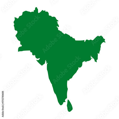 South Asia green map. South Asia map vector. South Asia map on white background